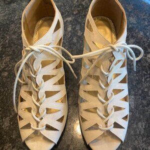 Women's Cream lace up wedge heels size 9M.  3 1/2" heel